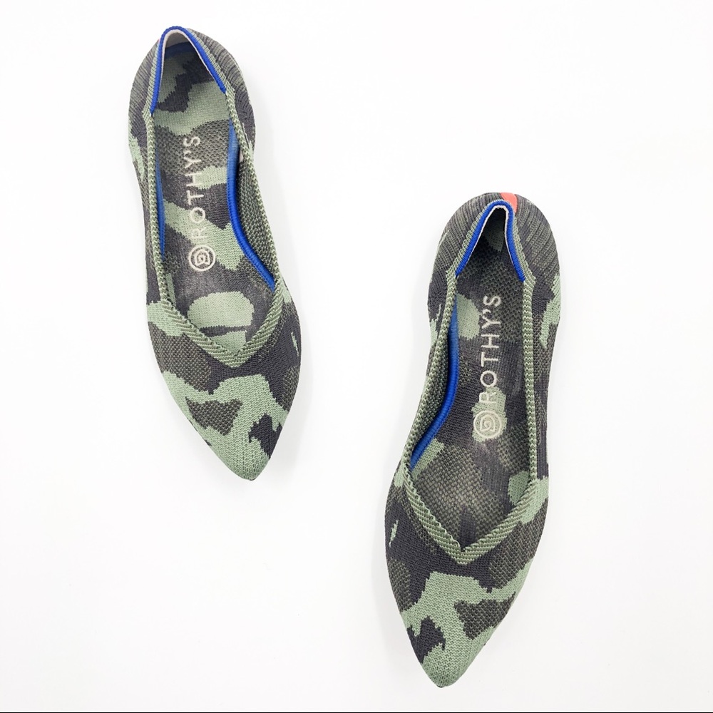 Rothys The Point Knit Ballet Slip On Flats In Olive Green Camo Camouflage Size 8